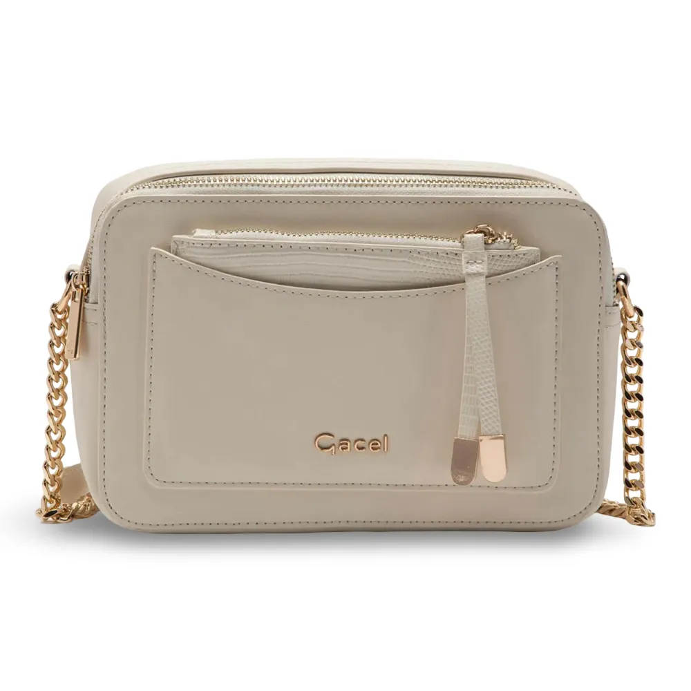Cartera bandolera Grande Cuero Sintetico Off White CAR3302 Gacel