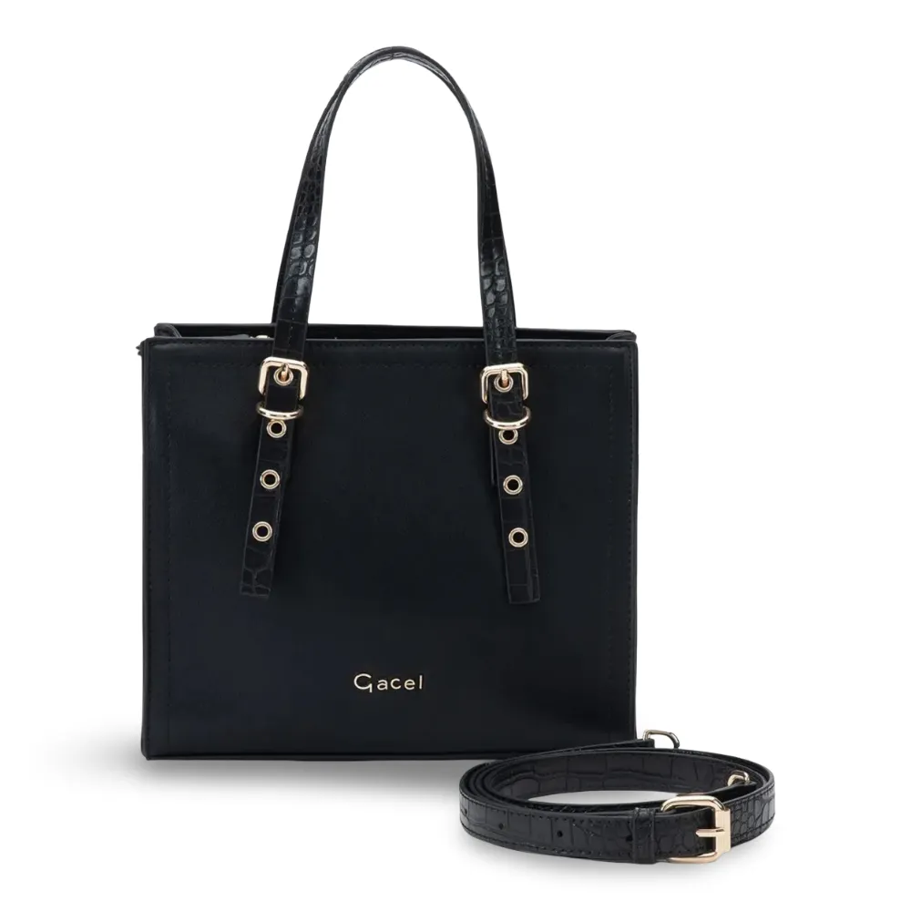 Cartera Dos Asas Pequeña Cuero Sintetico Negro CAR3545 Gacel