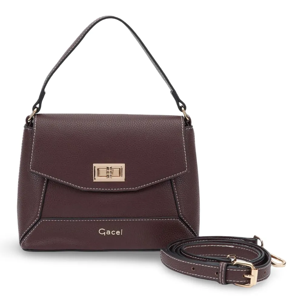 Cartera Bandolera Grande Graneado Chocolate CAR3558 Gacel