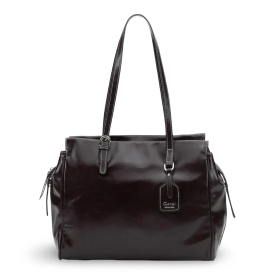 Cartera Grande Dos Asas Craquele Chocolate CAR3564 Gacel