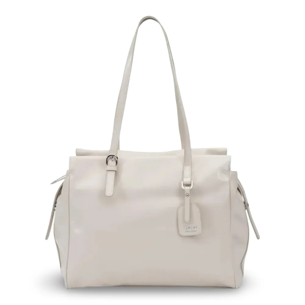 Cartera Grande Dos Asas Craquele Off White CAR3565 Gacel