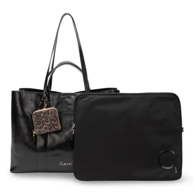 Cartera Mujer Shopping Porta Notebook Negro Gacel