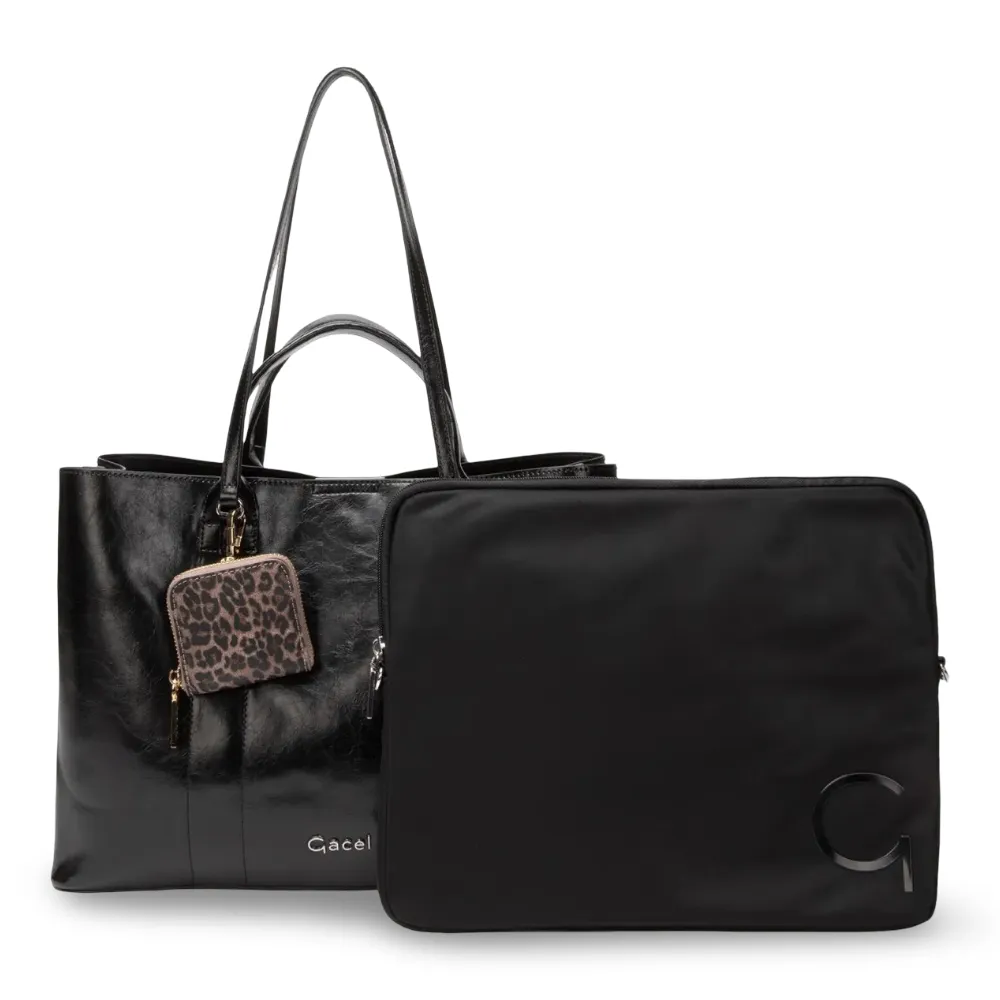 Cartera Mujer Shopping Porta Notebook Negro Gacel