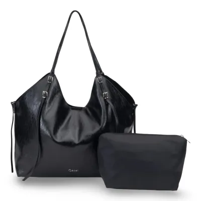 Cartera Dos Asas Grandes Craquele Negro CAR3602 Gacel