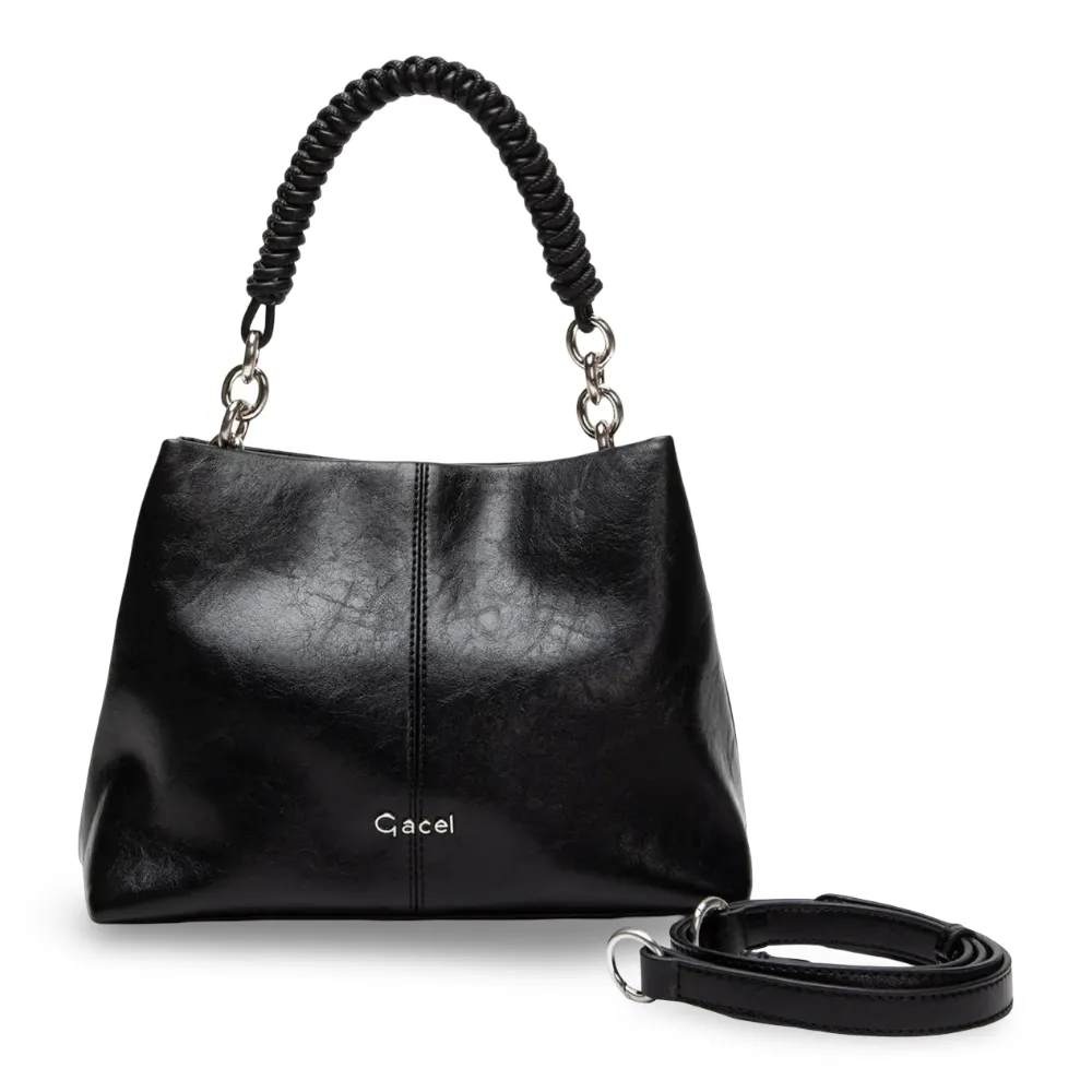 Cartera Bandolera Grande Craquele Negro CAR3633 Gacel