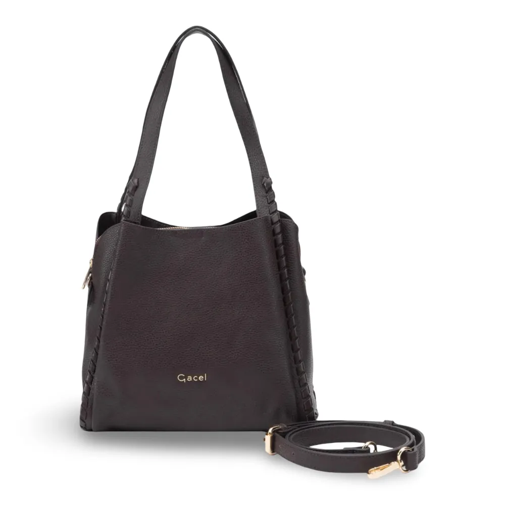 Cartera Dos Asas Pequeña Graneado Chocolate CAR3647 Gacel