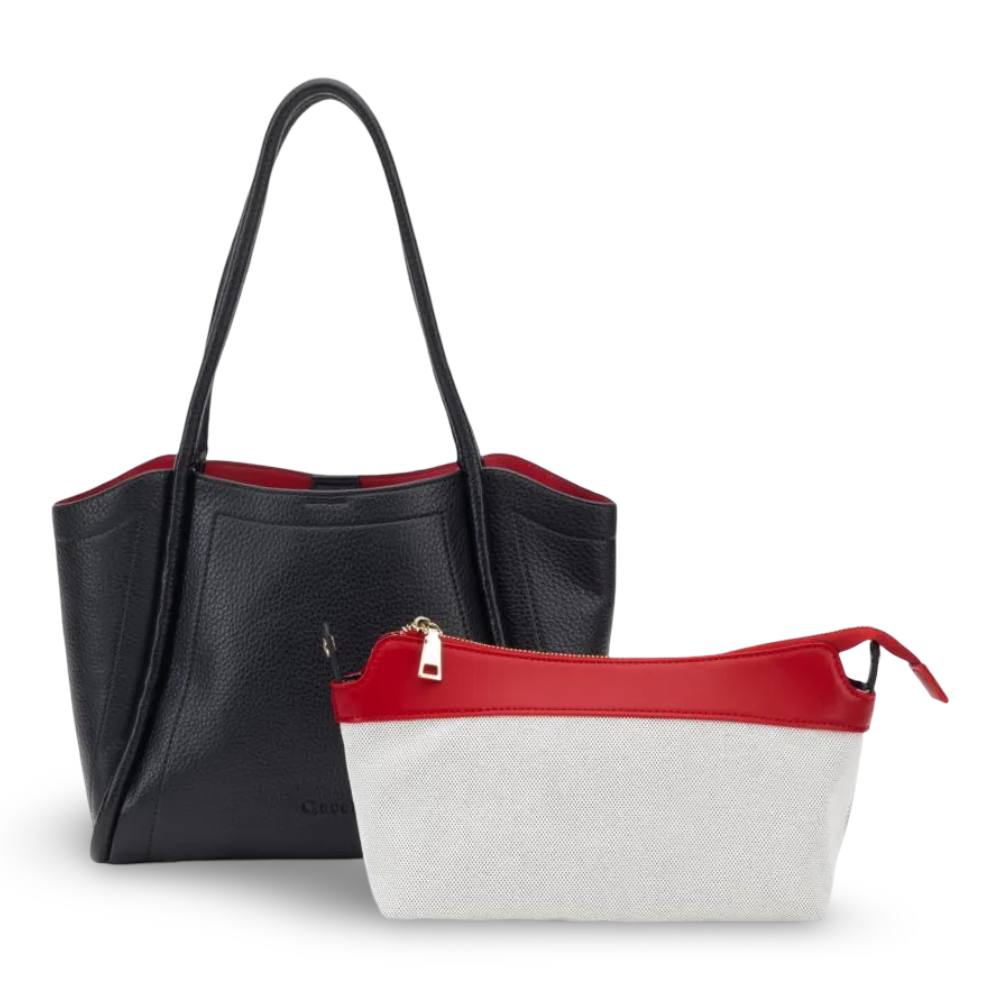 Cartera Dos Asas Mediana Graneado Negro CAR3650 Gacel