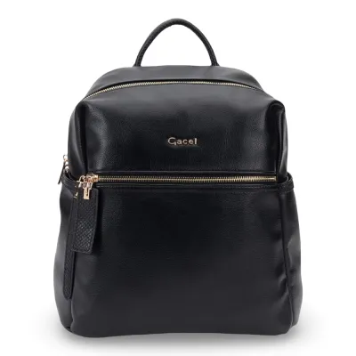 Mochila Grande Cuero Sintetico Graneado Negro CAR3679 Gacel