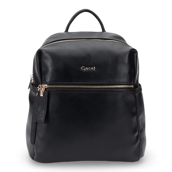 Mochila Grande Cuero Sintetico Graneado Negro CAR3679 Gacel