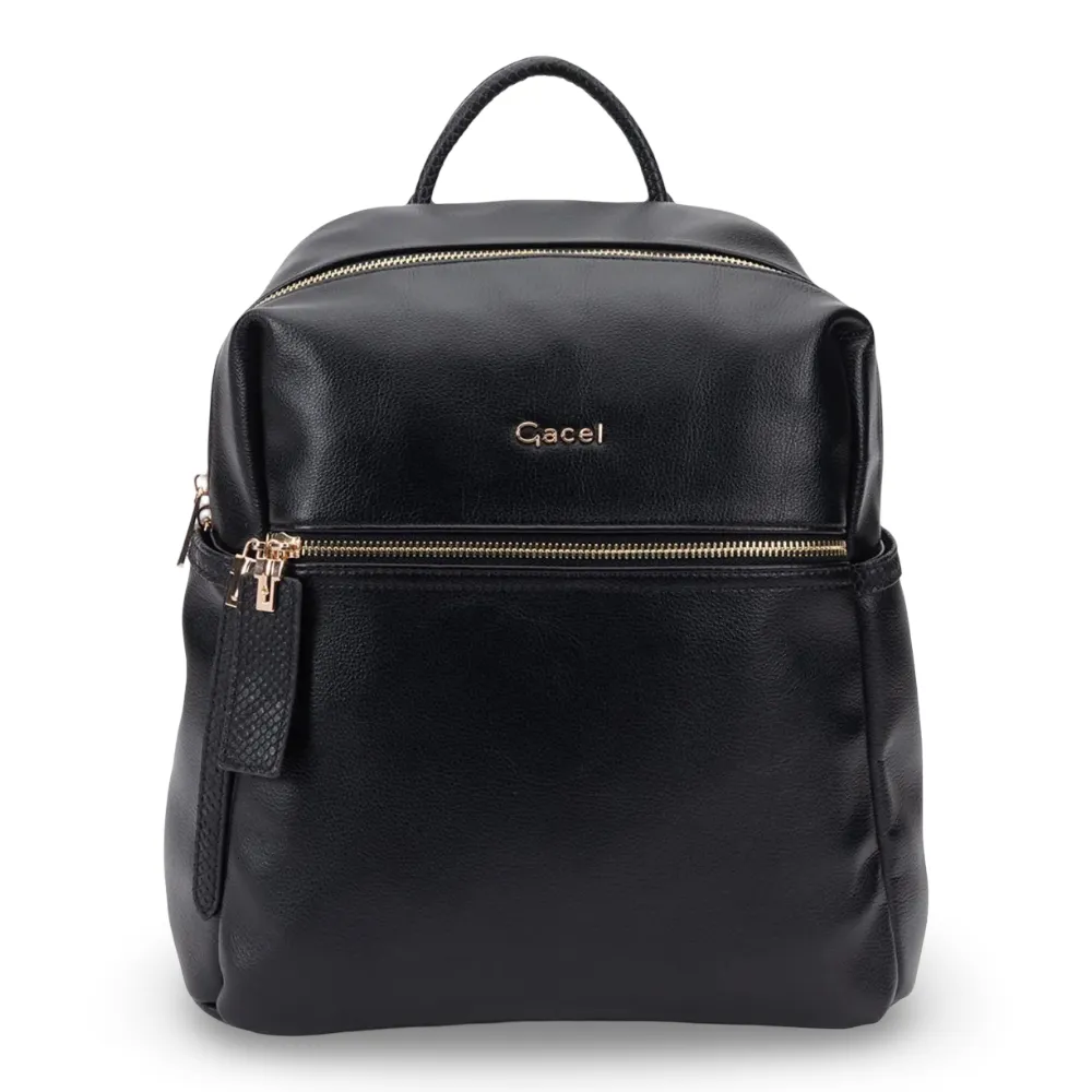 Mochila Grande Cuero Sintetico Graneado Negro CAR3679 Gacel